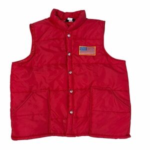 VTG Swingster Puffer USA Flag Vest Mens XL Red 90s Military Army Distressed READ